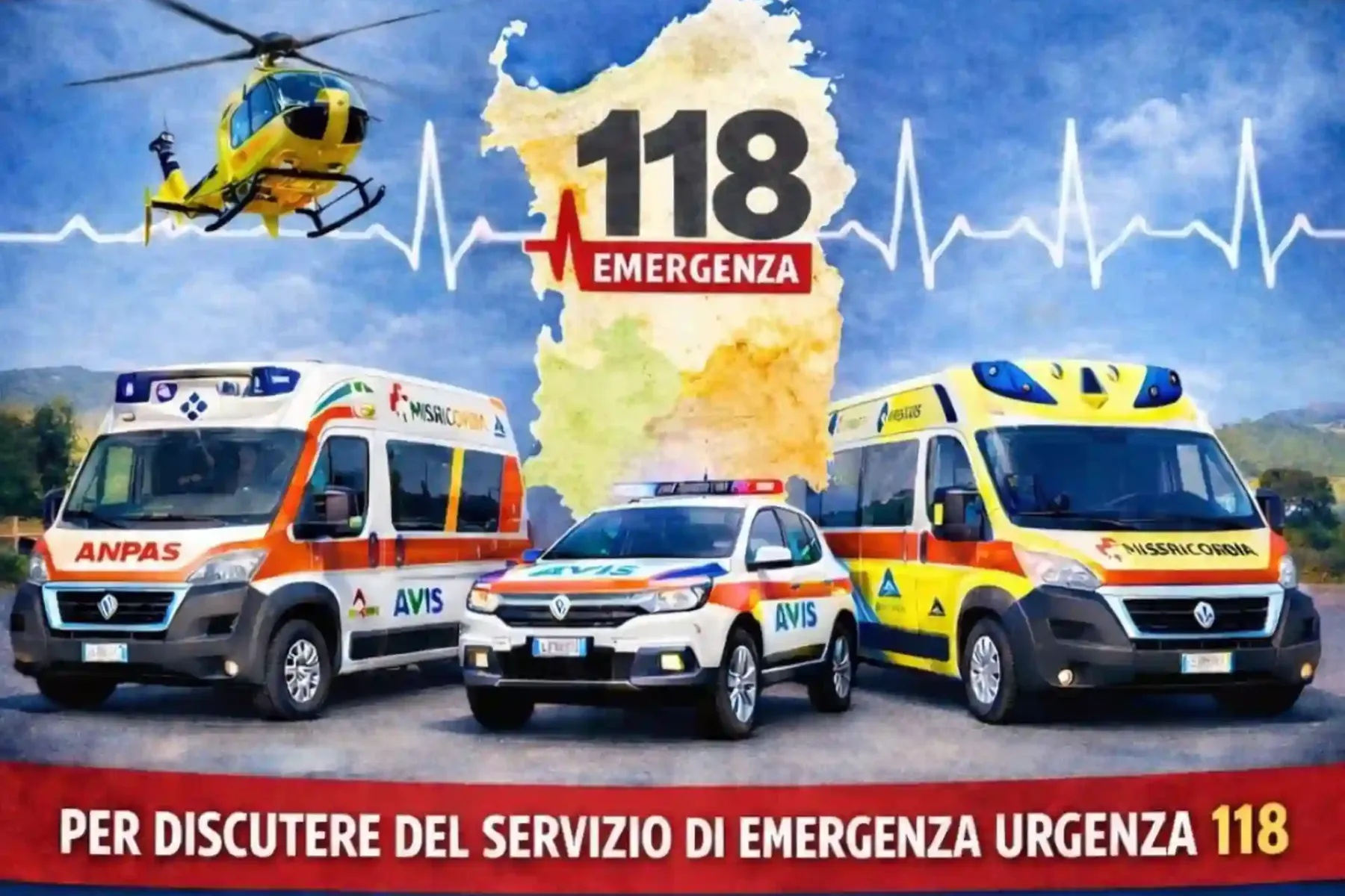 Locandina relativa a 118 in Sardegna, le associazioni del volontariato convocano un’assemblea.