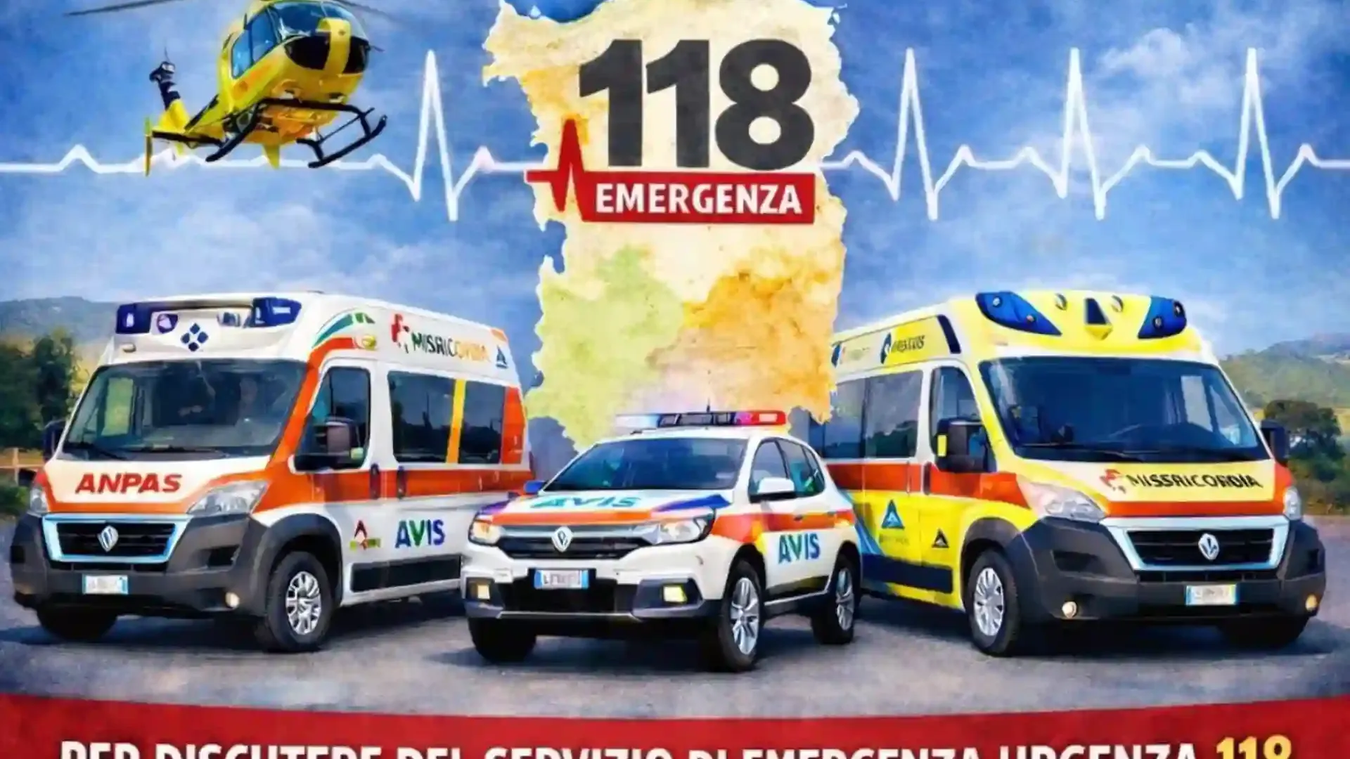 Locandina relativa a 118 in Sardegna, le associazioni del volontariato convocano un’assemblea.